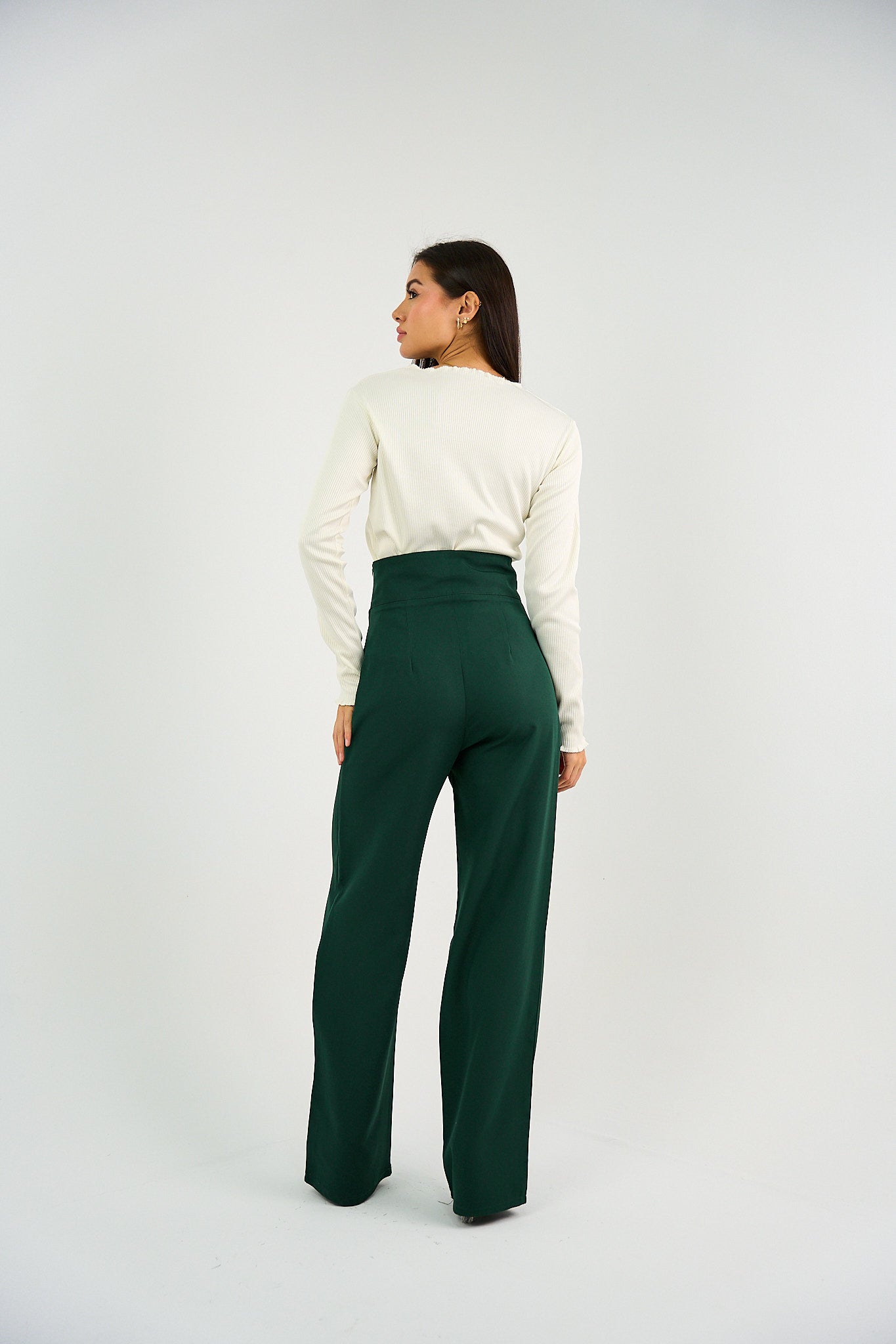 Striped Waistband High Waist Trouser - Green