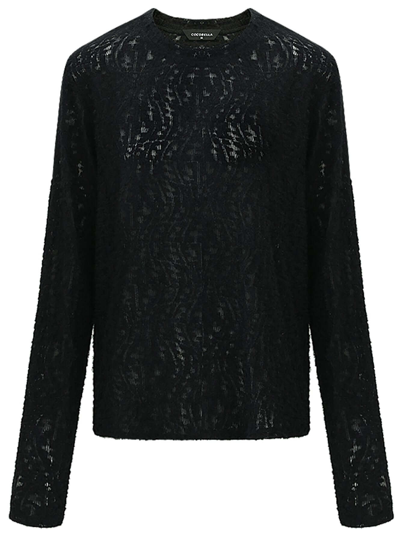3D Hollow-out Jacquard Black Knit Top