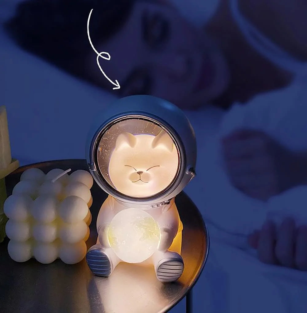 Astronaut Night Light, Space Cat LED Desktop Night Light, Astronaut Moon Lamps for Home Office Decoration, White