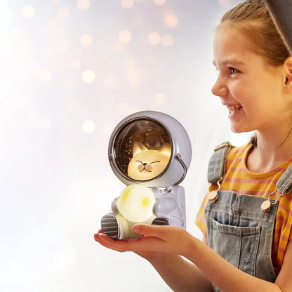 Astronaut Night Light, Space Cat LED Desktop Night Light, Astronaut Moon Lamps for Home Office Decoration, White