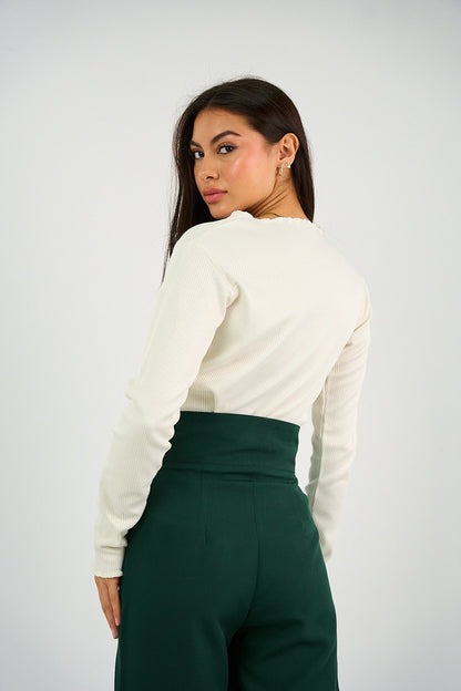 Striped Waistband High Waist Trouser - Green