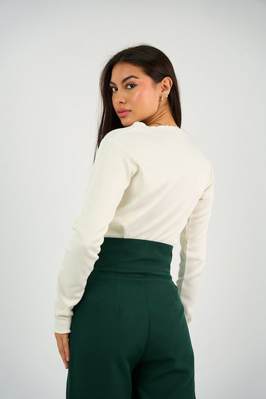 Striped Waistband High Waist Trouser - Green