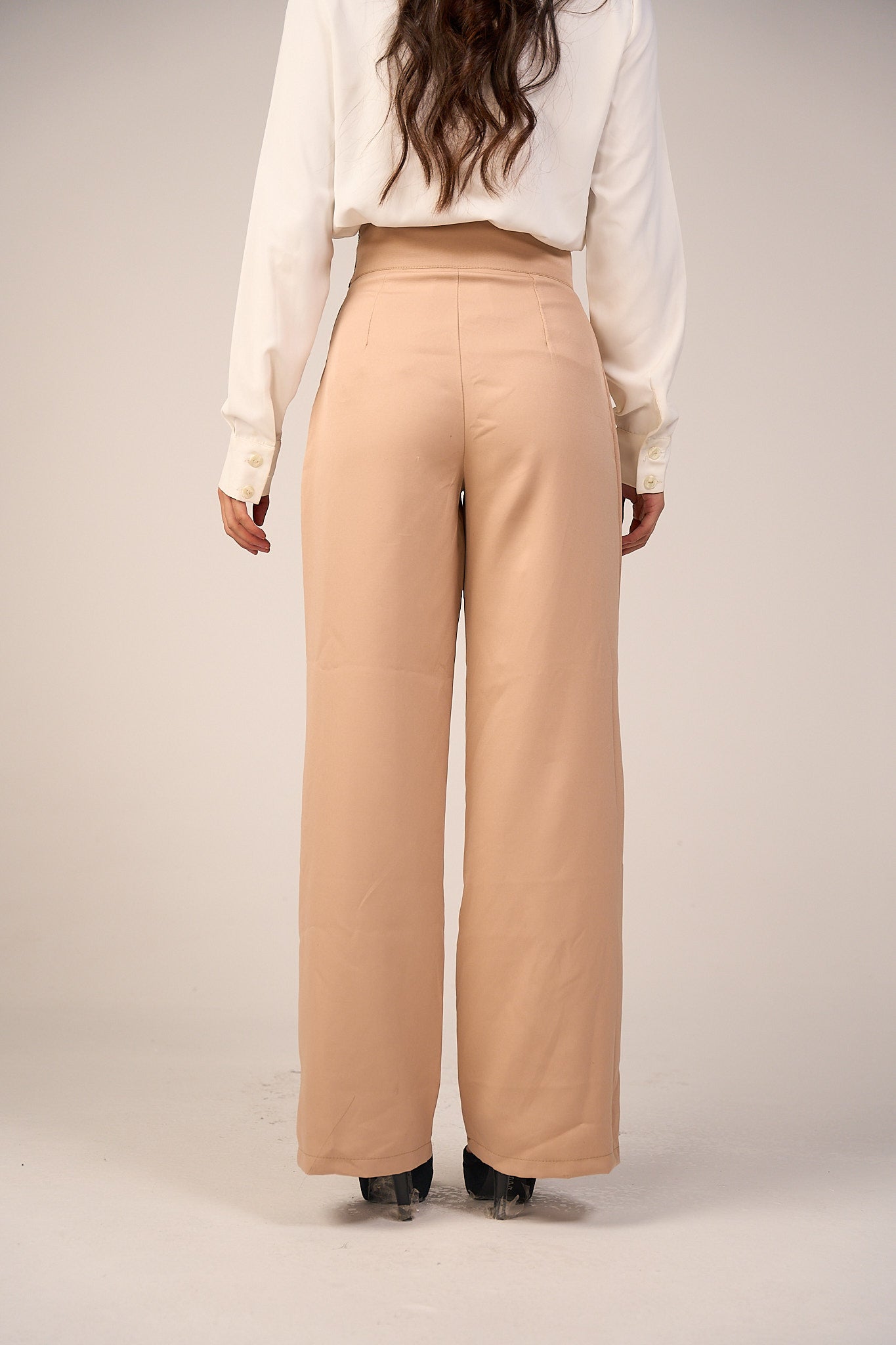 Striped Waistband High Waist Trouser - Beige