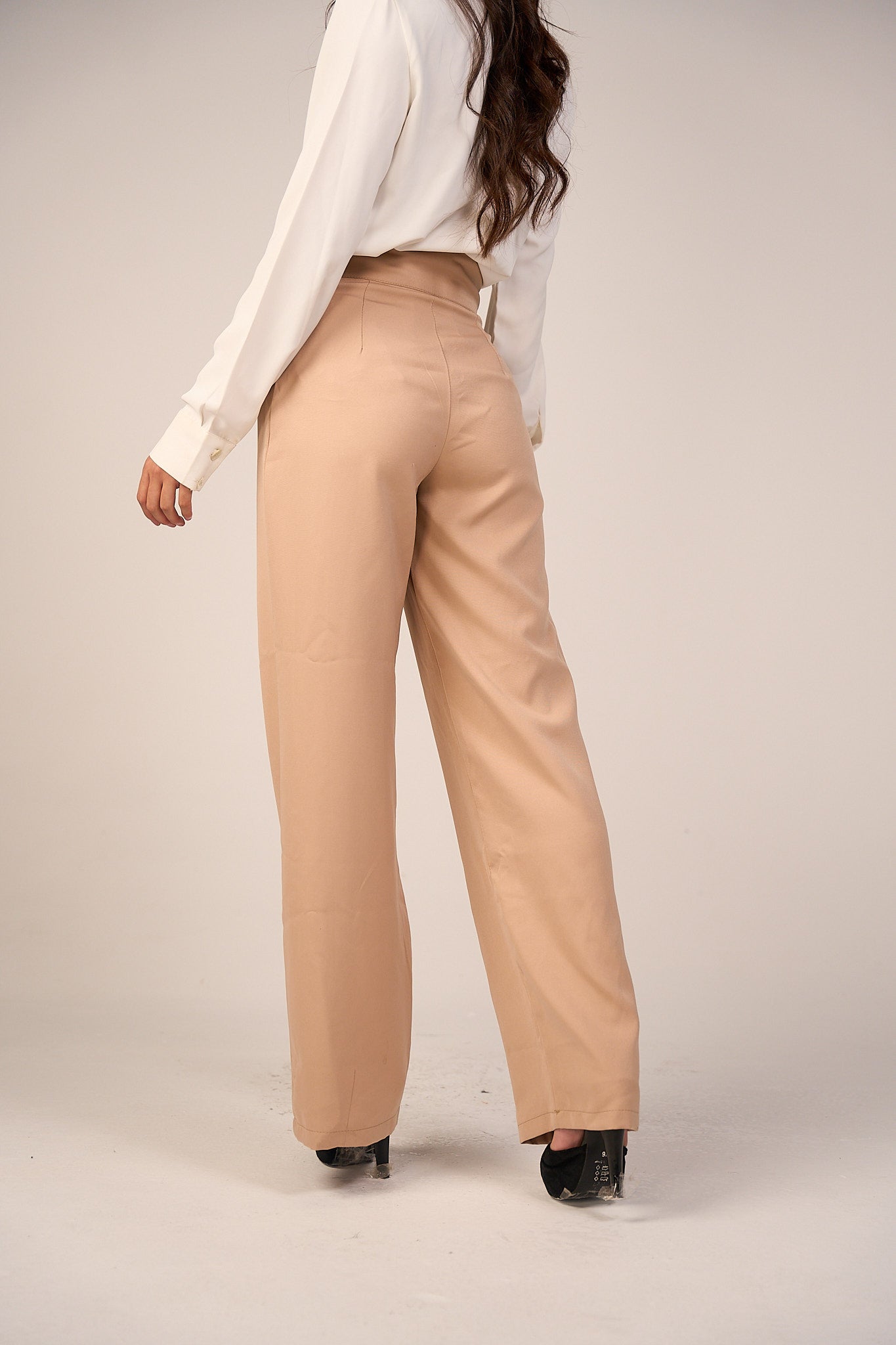 Striped Waistband High Waist Trouser - Beige
