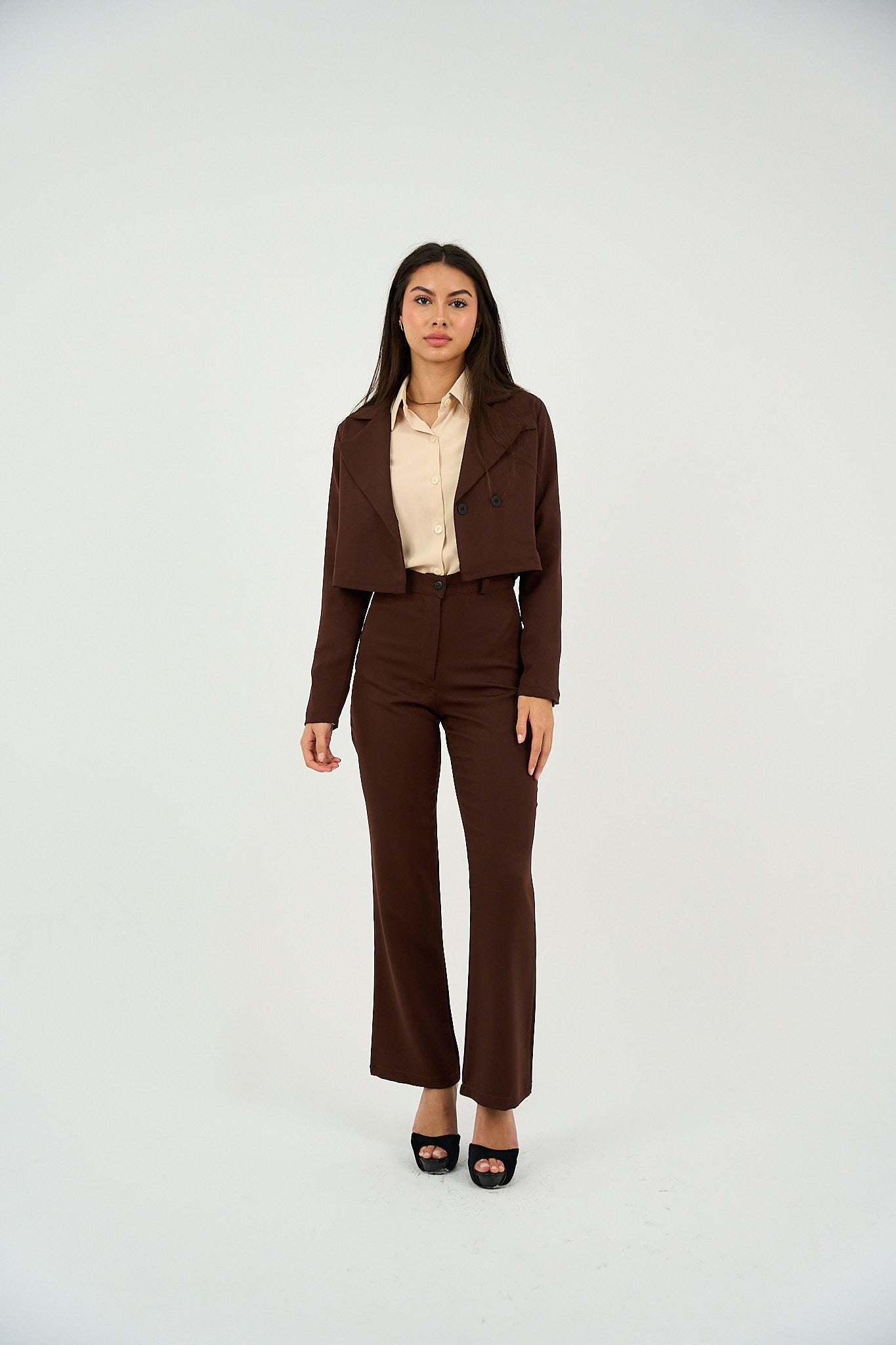 Flared Suit Trousers - Brown