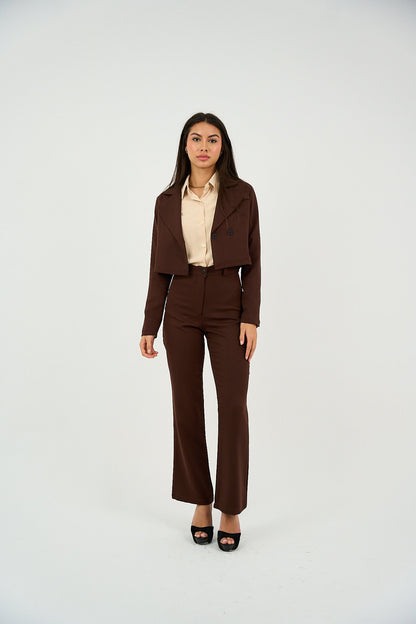 Flared Suit Trousers - Brown