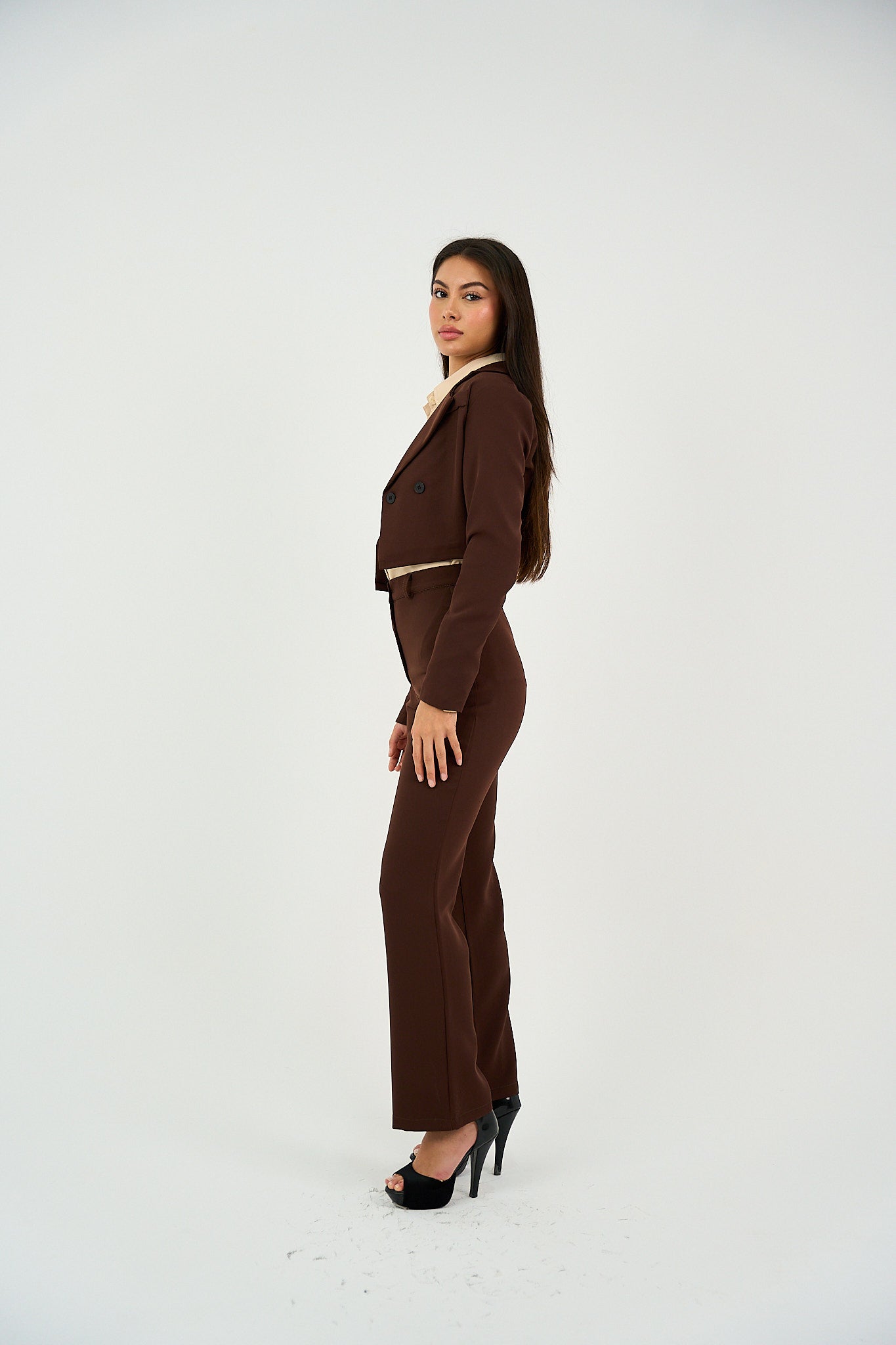 Flared Suit Trousers - Brown