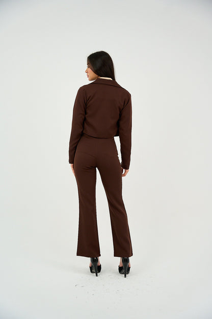 Flared Suit Trousers - Brown